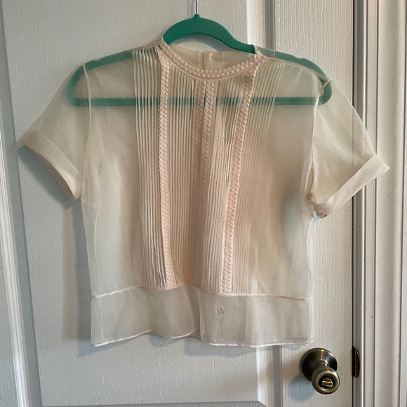 Vintage Tops - Vintage Sheer Short-Sleeved Blouse with Crystal Button Closures
